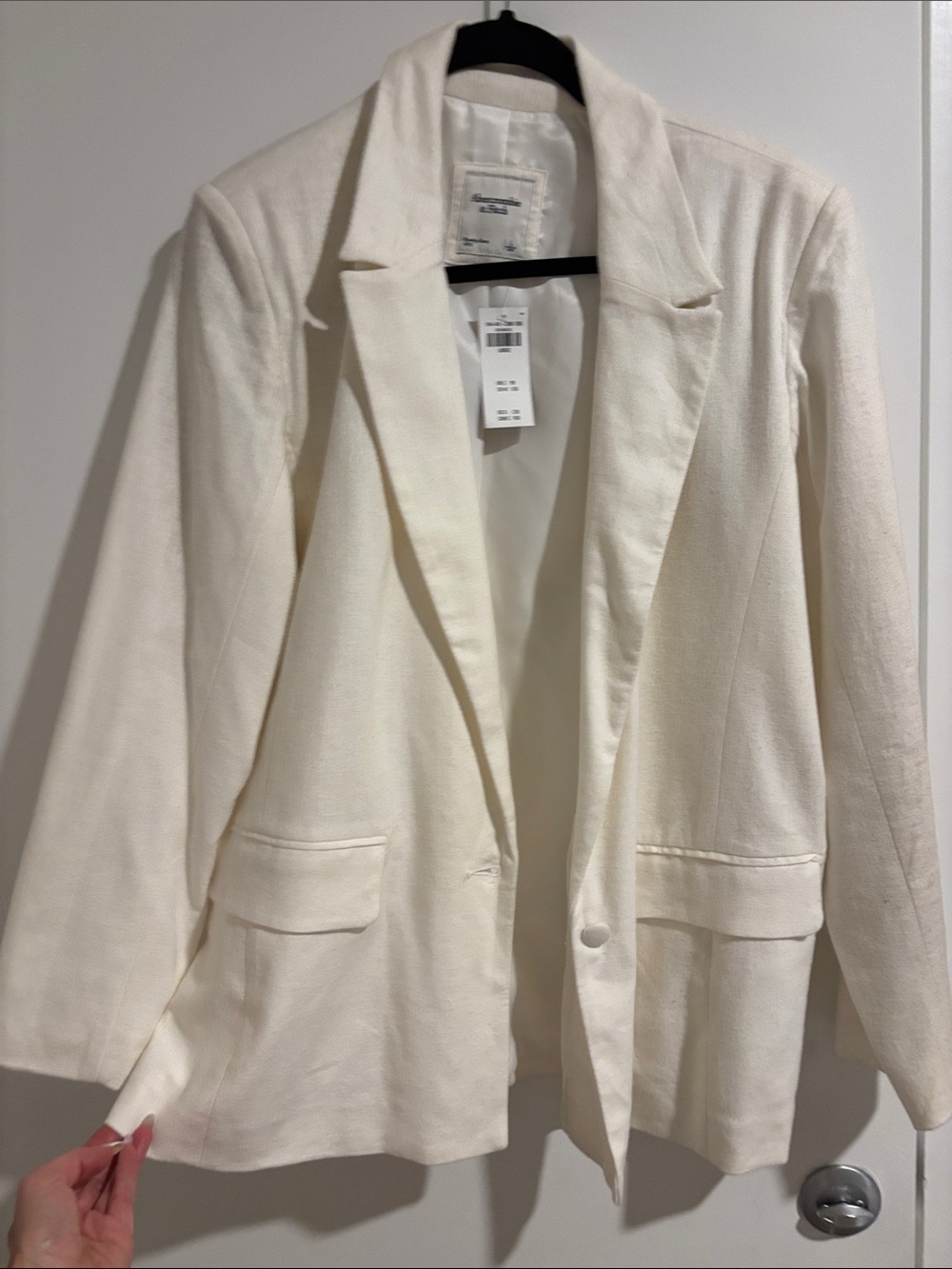 Abercrombie & Fitch Cream Single-Button Notch Lapel Blazer
